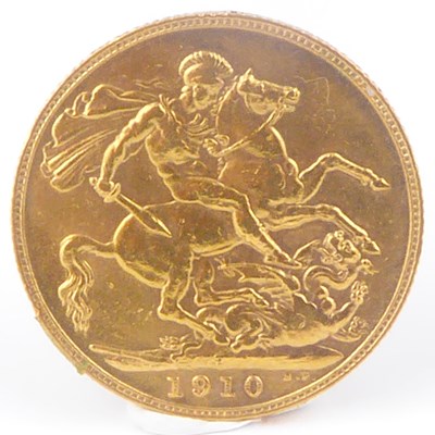 Lot 950 - An Edward VII sovereign, 1910, George and...