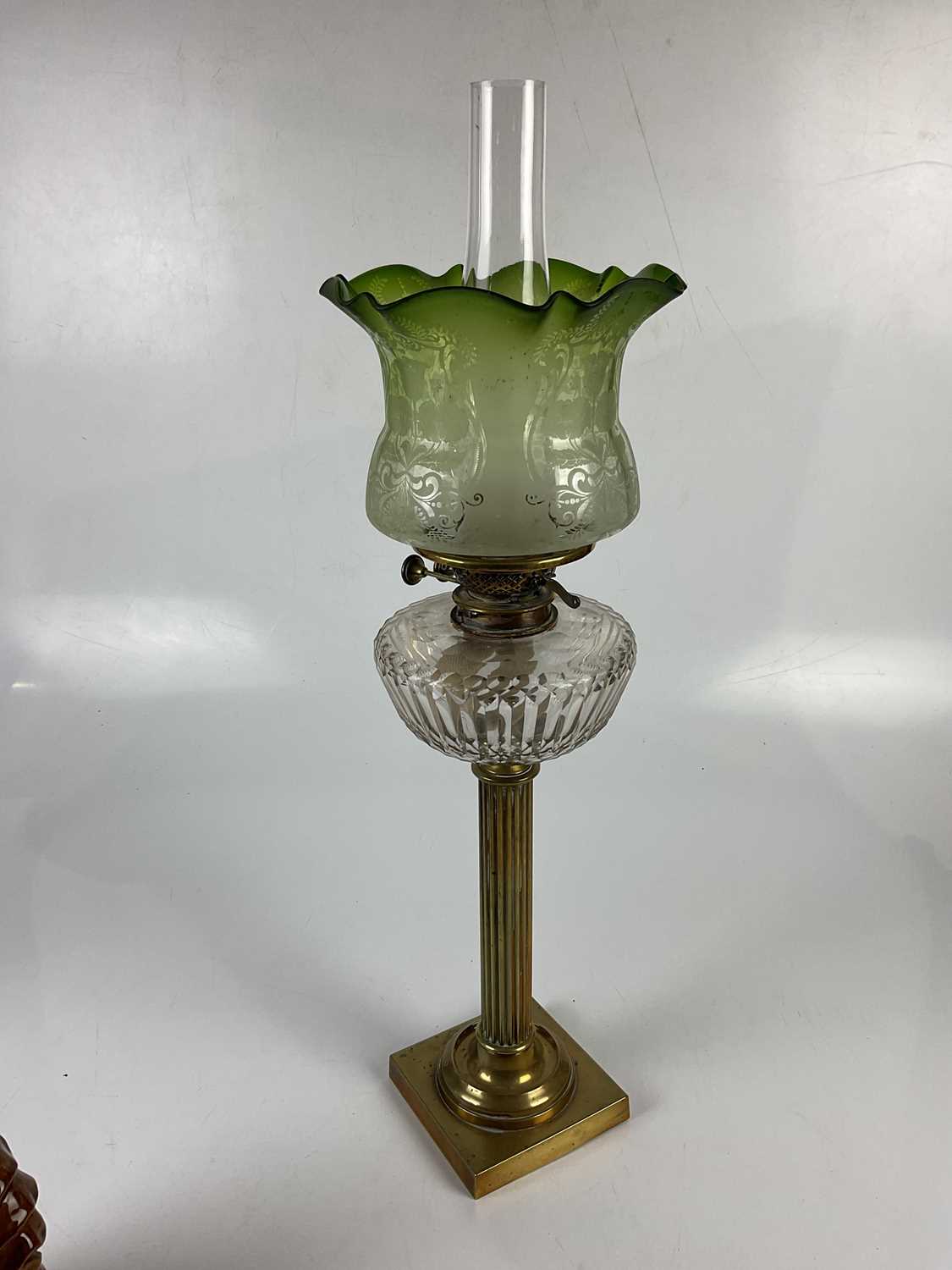 Lot 5181 - A Victorian oil lamp with green and frosted...