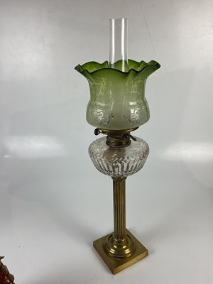 Lot 5181 - A Victorian oil lamp with green and frosted...