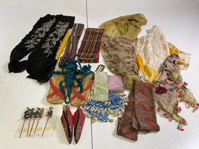 Lot 118 - Chinese accessories and scarves, including wax...