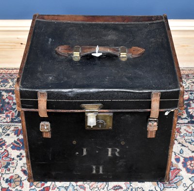 Lot 777 - A late 19th century black leather steamer...