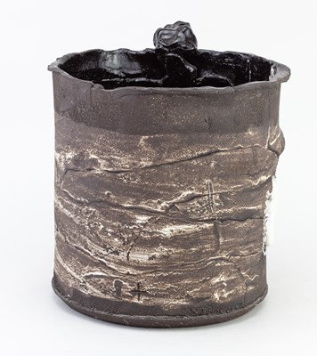 Lot 175 - GLEN WILD; a large black stoneware vessel with...