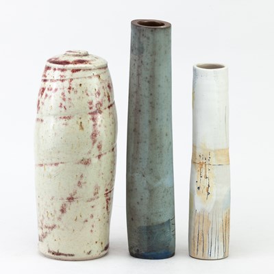 Lot 428 - Two narrow cylindrical stoneware vases by the...