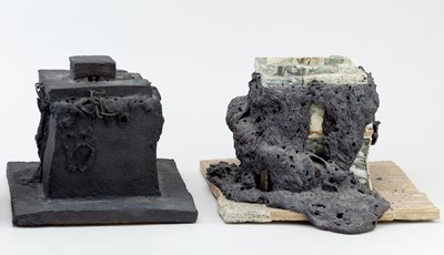 Lot 427 - Two cubic stoneware sculptural forms by the...