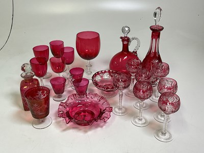 Lot 232 - A quantity of cranberry glass comprising...