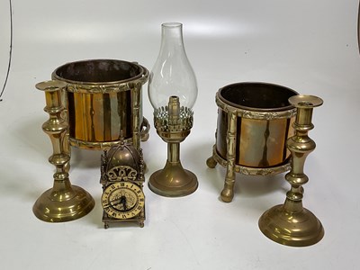 Lot 139 - A quantity of brass items, comprising two faux...