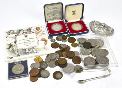 Lot 2543 - A small silver dish and mixed coins including...
