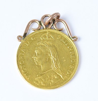 Lot 954 - A Victorian double sovereign, 1887, on yellow...