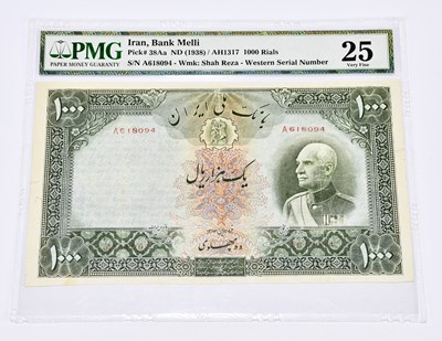 Lot 1895 - BANK MELLI IRAN; a 1000 Rials 1938 bank note,...