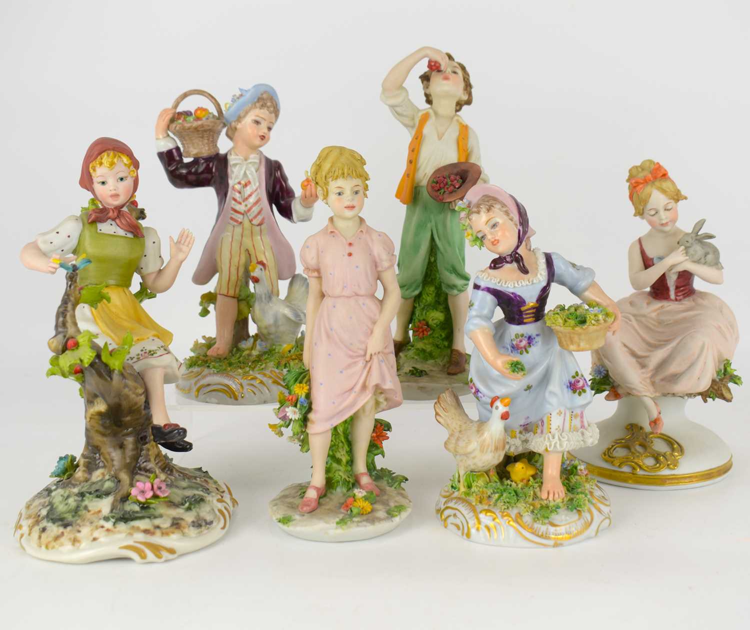 Lot 625 - Six Italian porcelain figures, mostly...