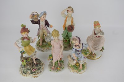 Lot 625 - Six Italian porcelain figures, mostly...