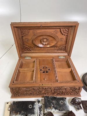 Lot 38 - An Indian sandalwood carved work box, width...