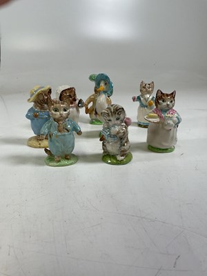 Lot 224 - Eight Bewick Beatrix Potter figures to include,...