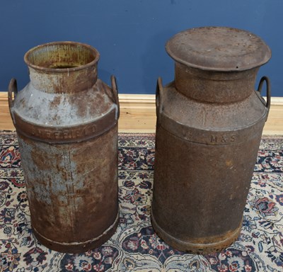 Lot 193 - Two vintage milk churns, one with cover (2).