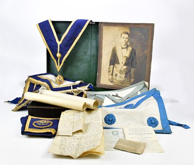 Lot 302 - MASONIC INTEREST; a group of Masonic regalia...