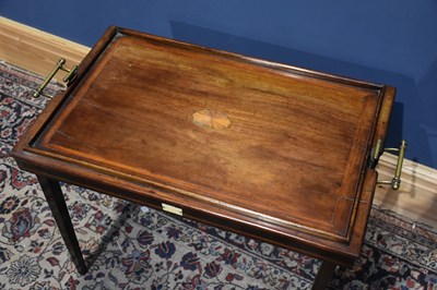 Lot 73 - An Edwardian Osterley folding mahogany tray...