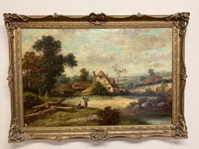 Lot 321 - UNATTRIBUTED; two oils on canvas, rural scenes,...