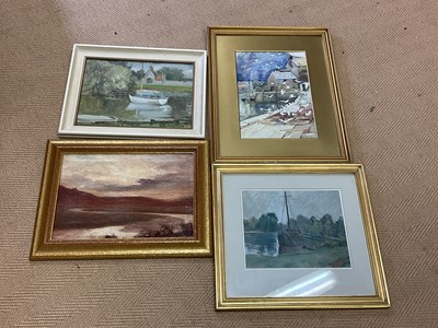 Lot 346 - Four paintings of harbour and waterside scenes...