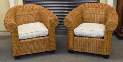 Lot 98 - A pair of modern wicker armchairs, width 95cm.