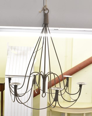 Lot 150 - A modern wrought iron grey painted pricket six...