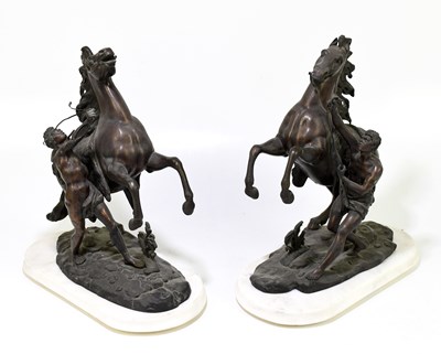 Lot 236 - A pair of circa 1900 spelter Marly horses...