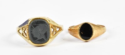 Lot 211 - Two 9ct yellow gold signet rings, sizes W and...