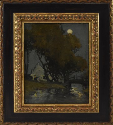 Lot 201 - UNATTRIBUTED; oil on canvas, dusk scene with...