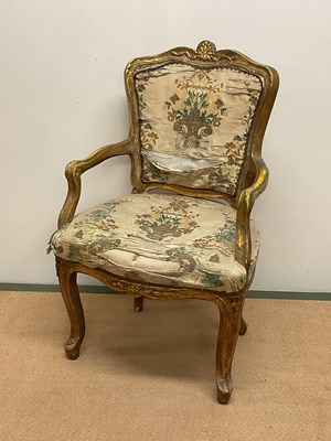 Lot 619 - A 19th century French open armchair with gilt...