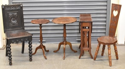 Lot 57 - Two reproduction wine tables, a sewing stool,...