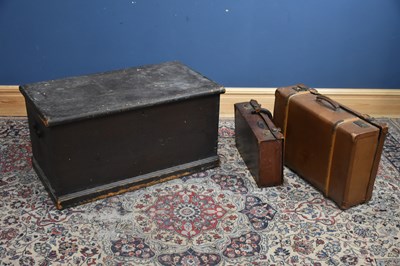 Lot 303 - A black painted pine chest, height 50cm, width...