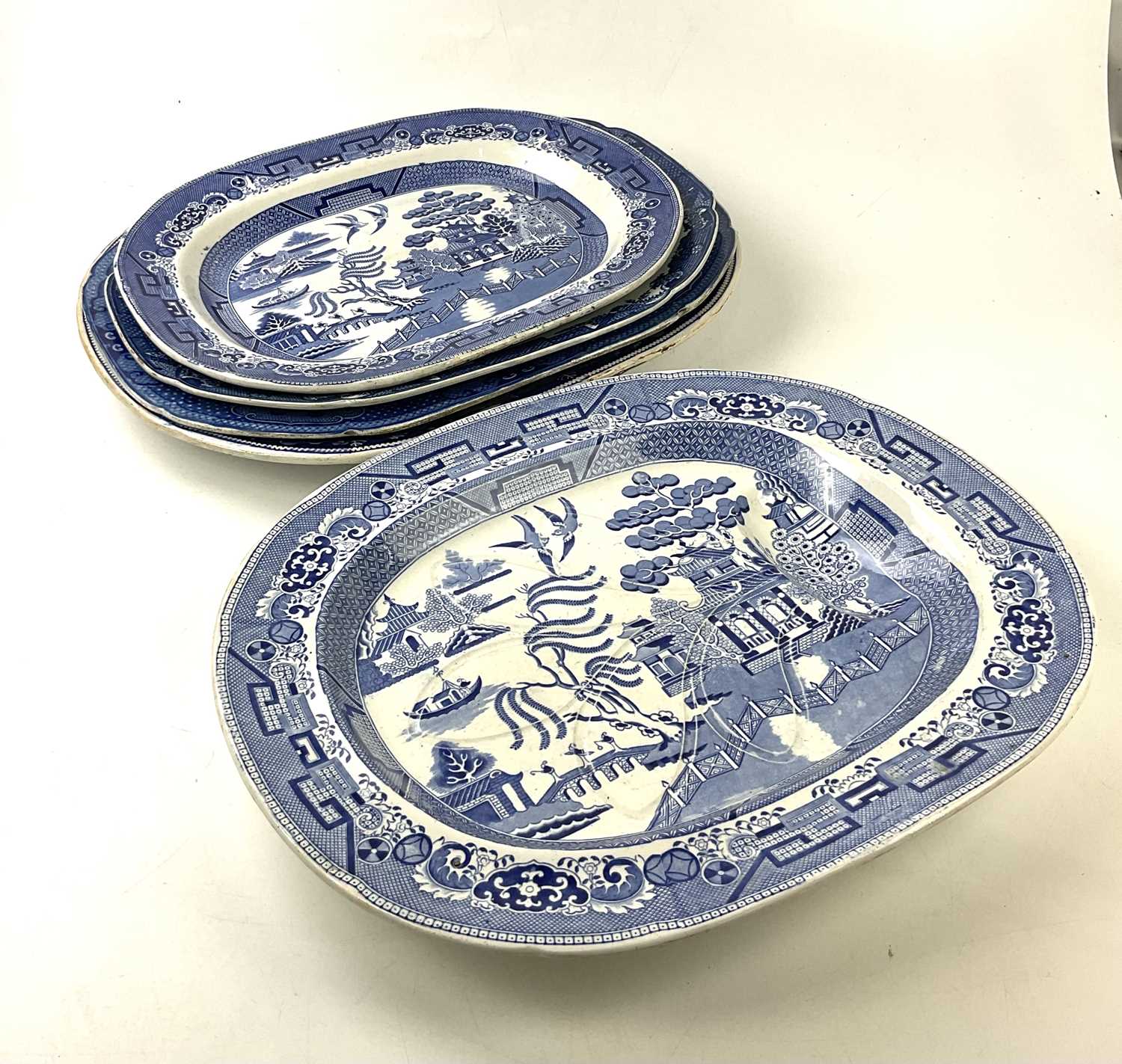 Lot 5429 - Five 19th century blue and white meat plates...