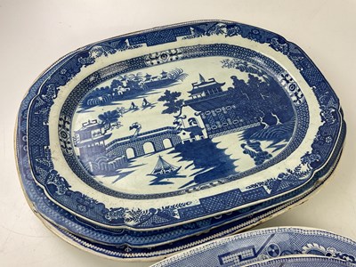 Lot 5429 - Five 19th century blue and white meat plates...