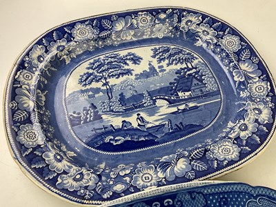 Lot 5429 - Five 19th century blue and white meat plates...