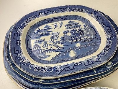 Lot 5429 - Five 19th century blue and white meat plates...