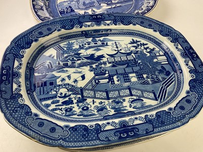 Lot 5429 - Five 19th century blue and white meat plates...