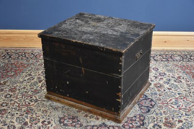 Lot 301 - A black painted pine chest, height 66cm, width...