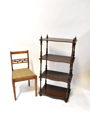 Lot 34 - An oak bedroom chair and a four-shelf mahogany-...