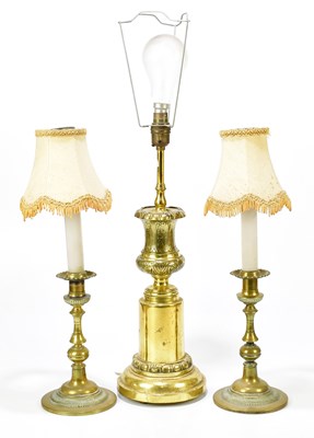 Lot 390 - A brass standard lamp, height 167cm, together...