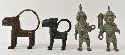 Lot 686 - A pair of Benin type bronze figures, the...