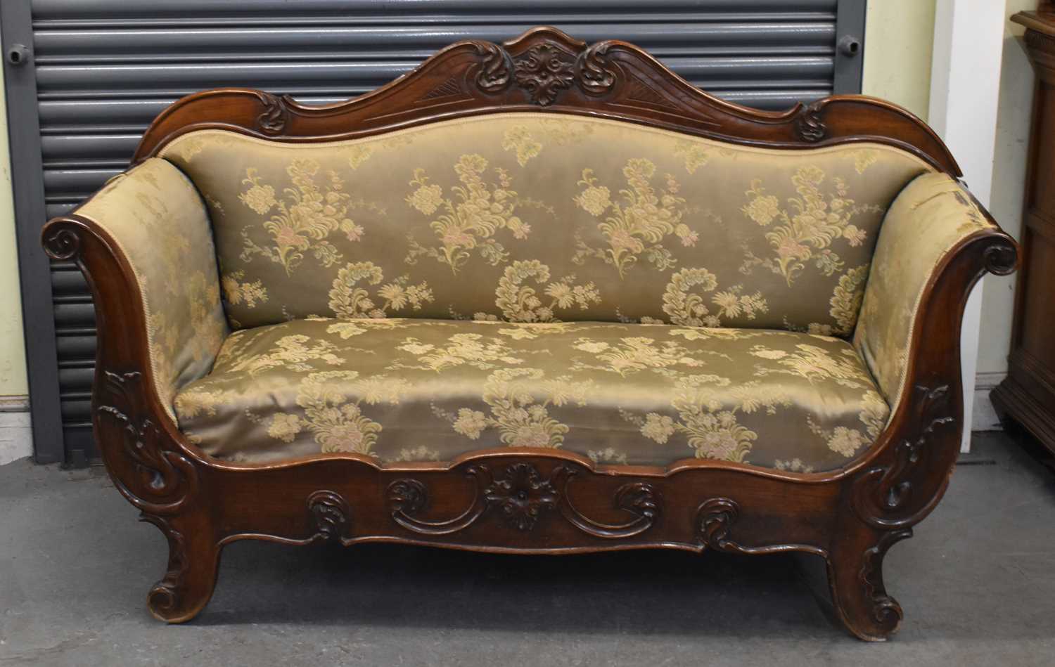 Lot 36 - A 19th century mahogany scroll arm settee,...