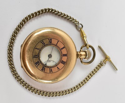 Lot 1020 - A gold plated pocket watch, with white enamel...