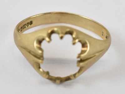 Lot 963 - A 9ct yellow gold ring, lacking mount, size R,...