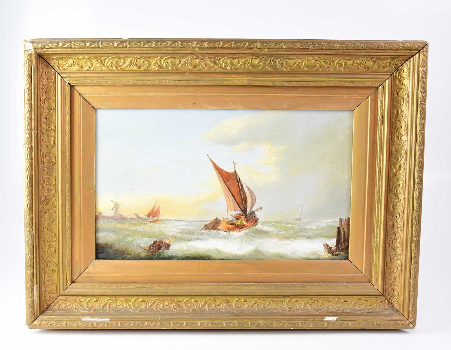 Lot 735 - E.K.R; oil on canvas, Dutch fishing boat on...