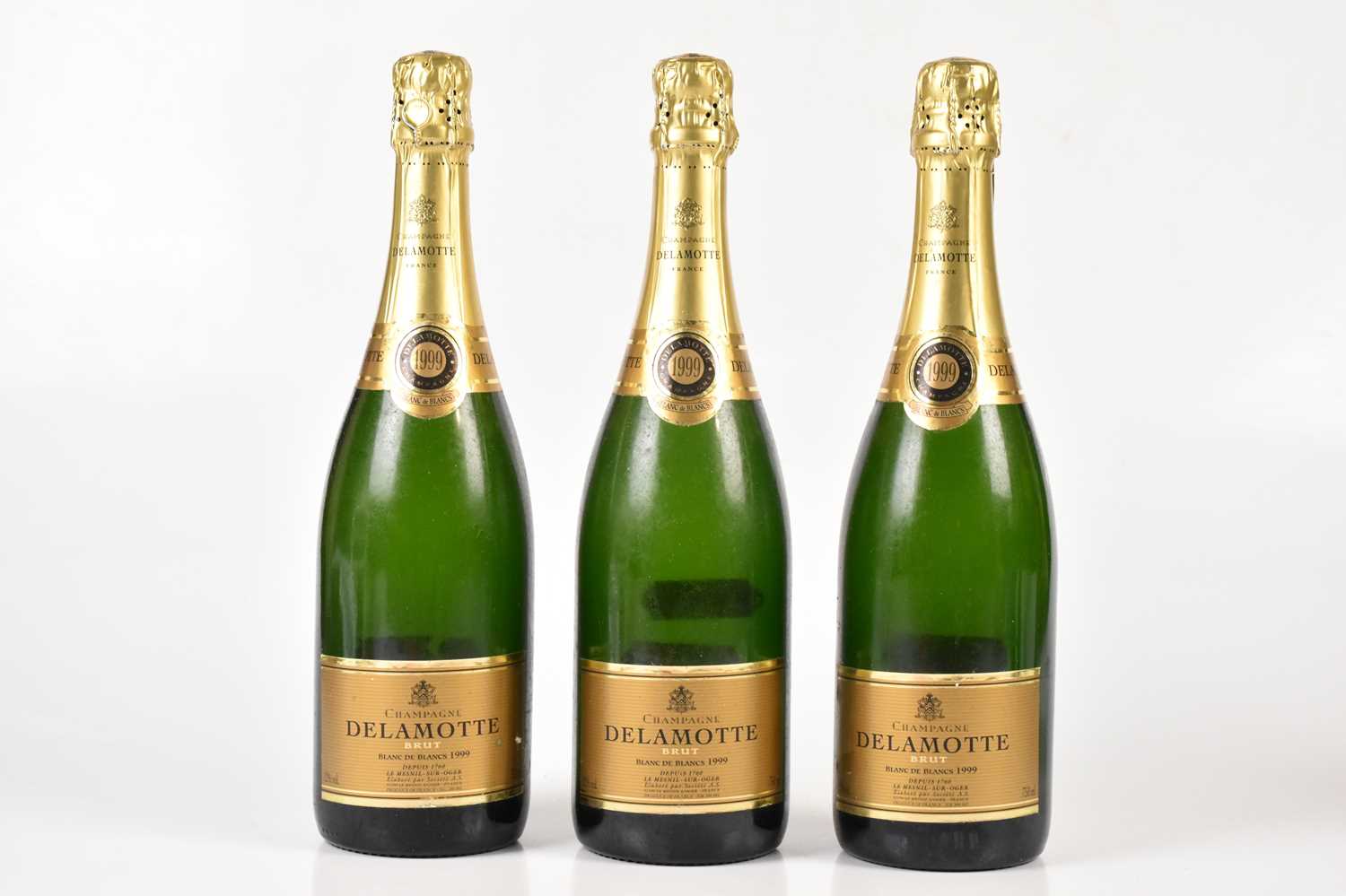 Lot 4214 - CHAMPAGNE; three bottles Delamotte Blanc de...