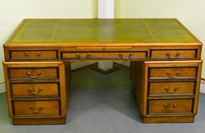 Lot 6 - A 19th century oak partner's desk with gilt...