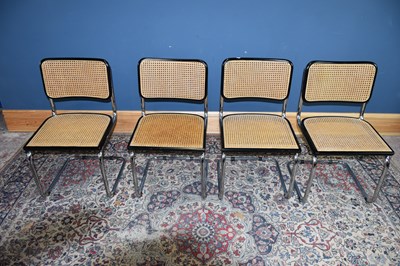 Lot 151 - AFTER MARCEL BREUER; set of four ebonised and...