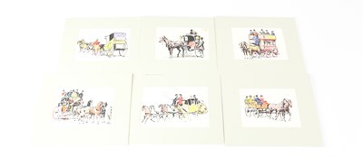 Lot 753A - A collection of six pen and watercolour...