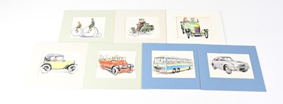 Lot 753B - A collection of seven pen and watercolour...