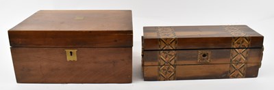 Lot 336 - A 19th century inlaid work box, together with...