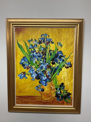 Lot 103 - AFTER VINCENT VAN GOGH; oil on canvas, iris,...